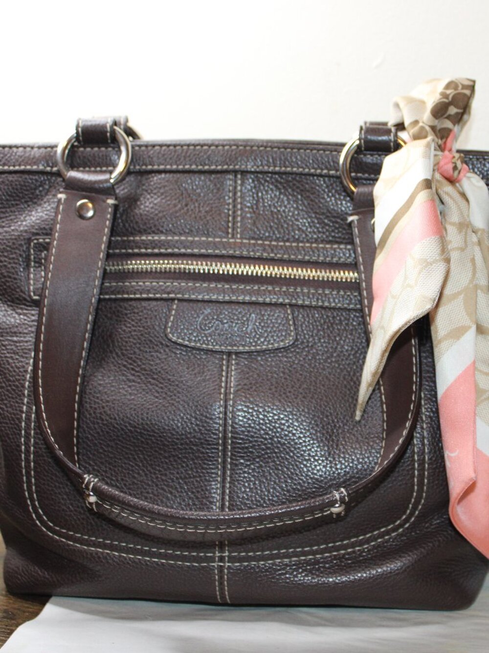 Coach Brown Pebbled Leather Tote Bag